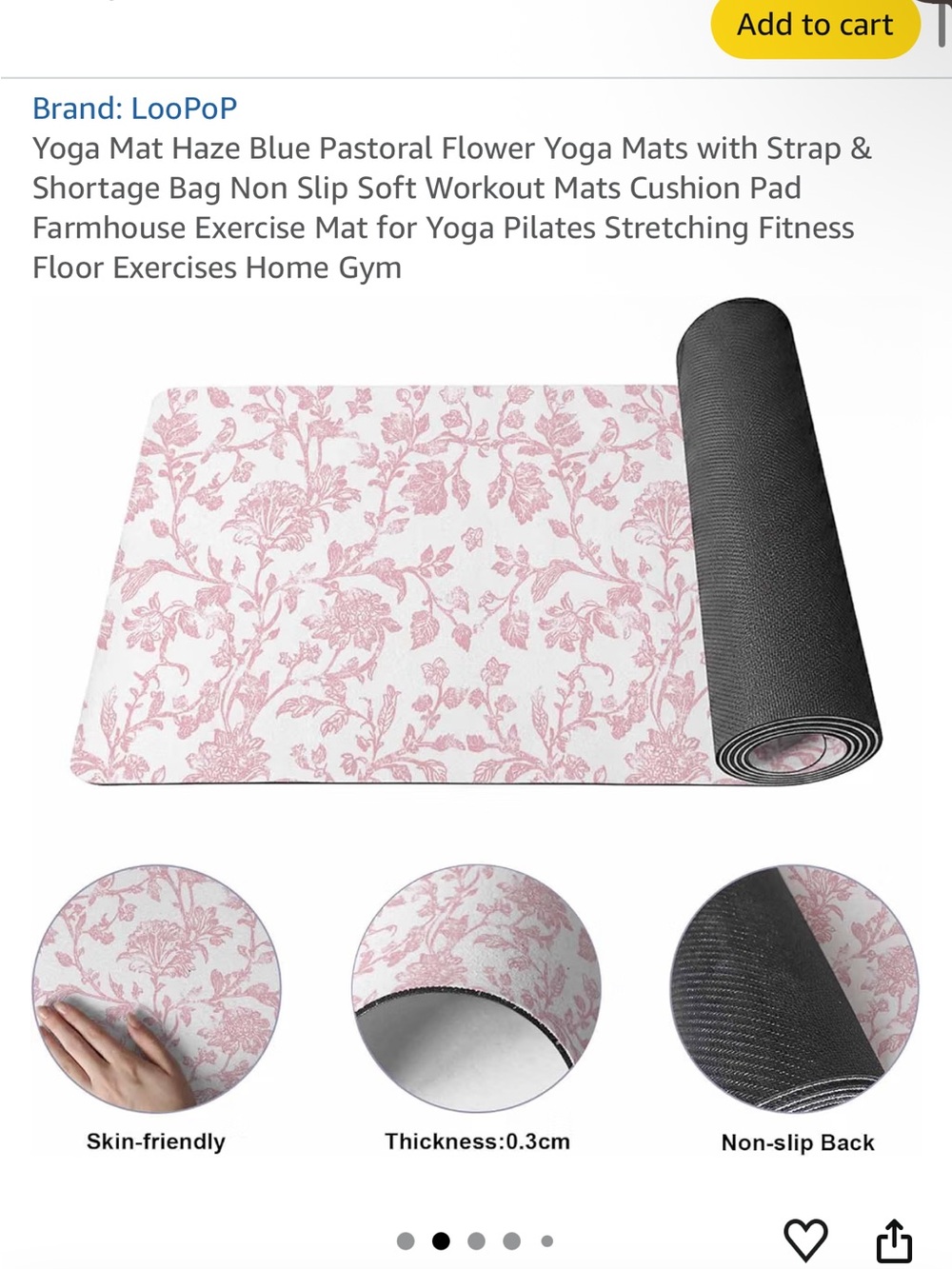 Amazon Pink Floral Yoga Mat with Black Non-Slip Back